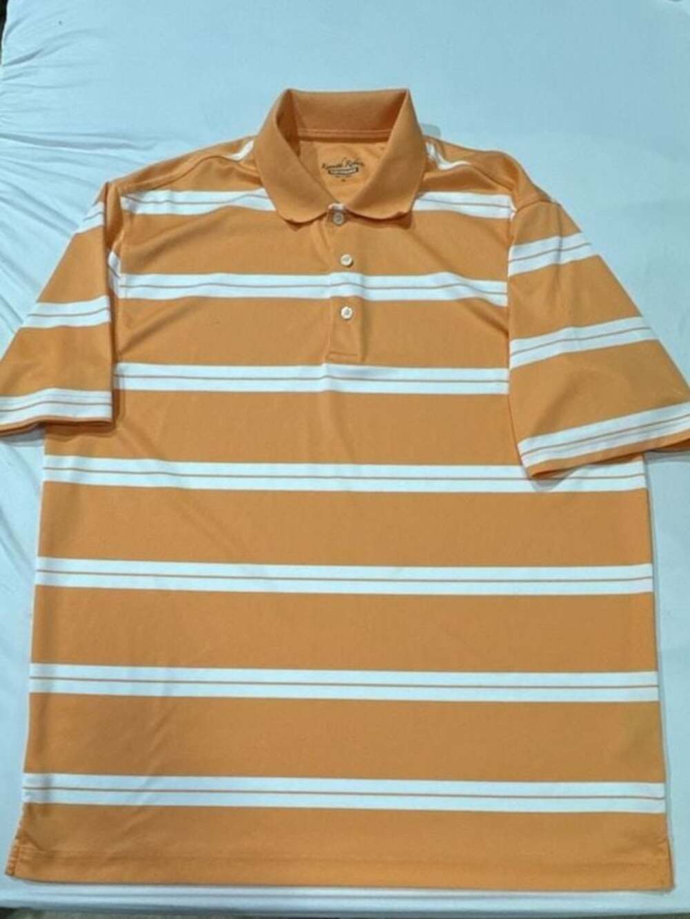 845 Kenneth Roberts Performance Orange and White Striped Polo Shirt Men's XL